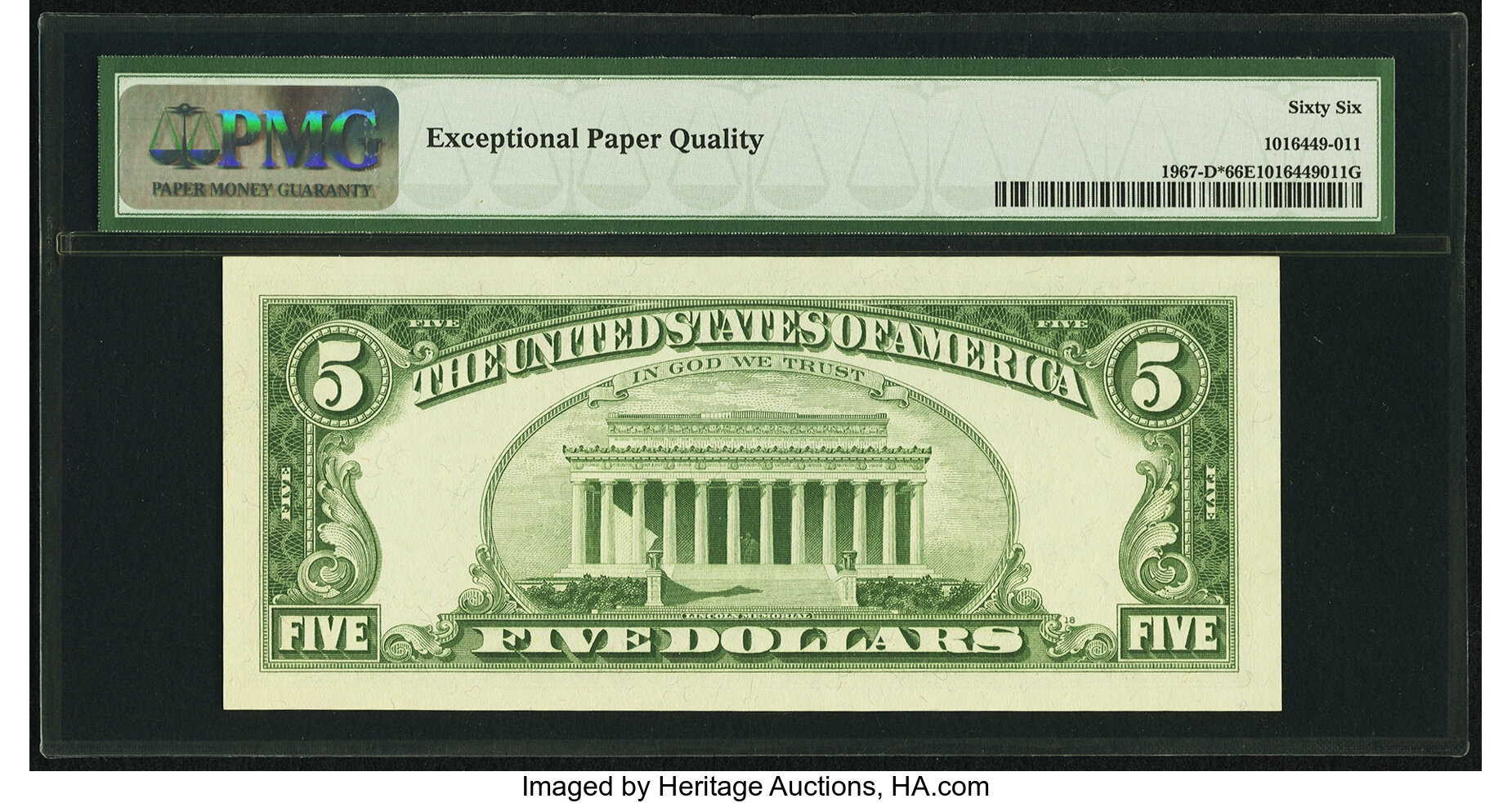 image for: Fr. 1967-D* $5 1963 Federal Reserve Note. PMG Gem Uncirculated 66 EPQ....