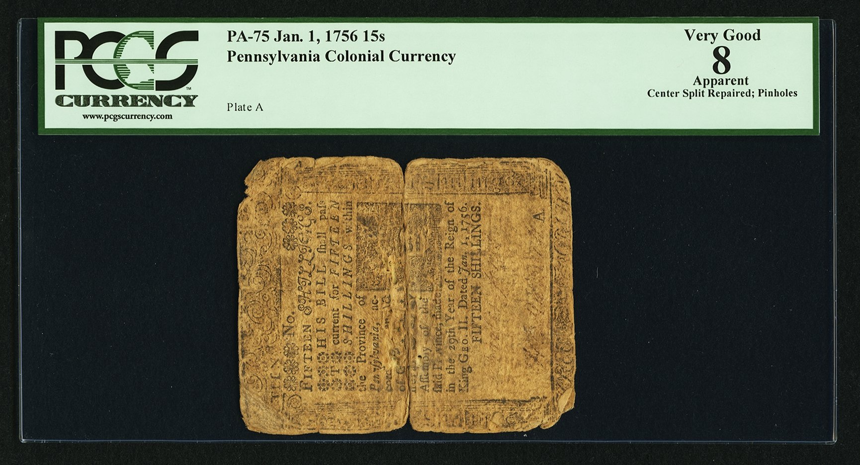 image for: Pennsylvania January 1, 1756 15s PCGS Apparent Very Good 8....