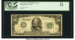 image for: Fr. 2100-C* $50 1928 Federal Reserve Note. PCGS Fine 12....