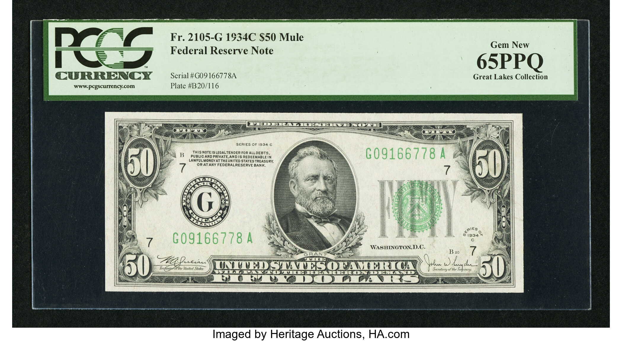 image for: Fr. 2105-G $50 1934C Federal Reserve Note. PCGS Gem New 65PPQ....