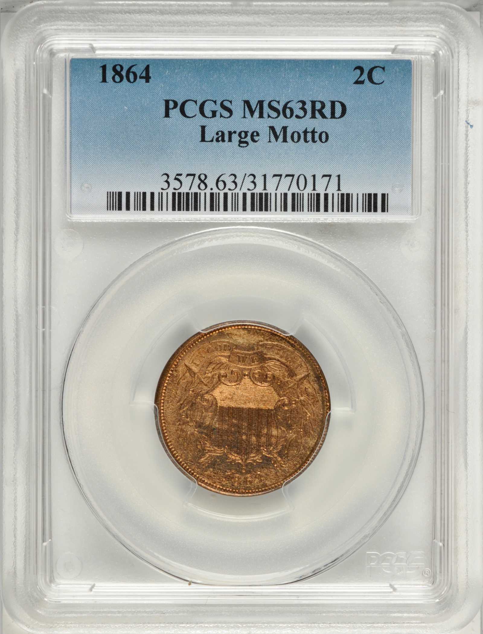 1864 2c Large Motto MS RD MS63 RD thumbnail 12