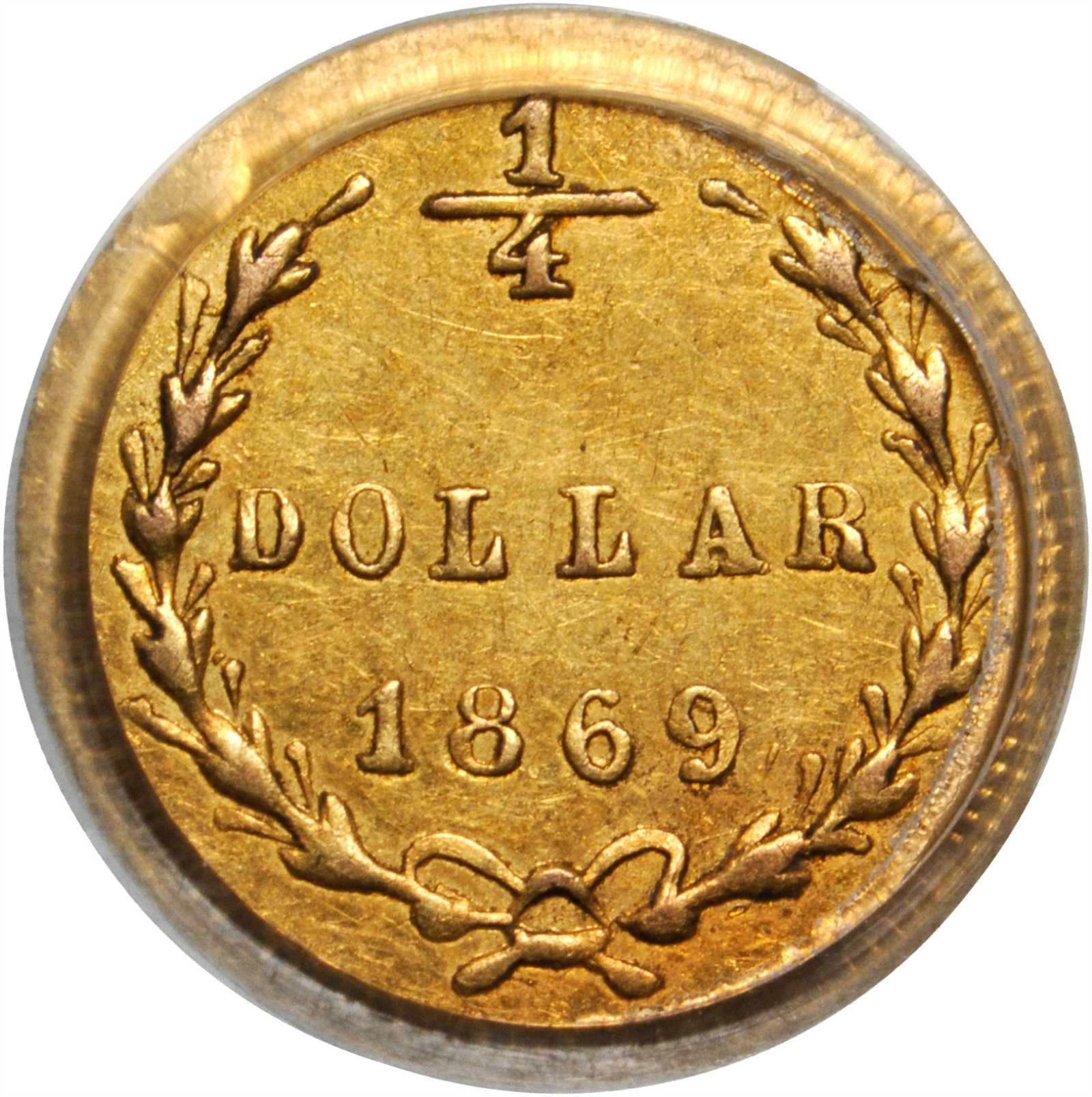 image for: 1869-G Round 25 Cents. BG-829. Rarity-5-. Liberty Head. AU-58 (PCGS).