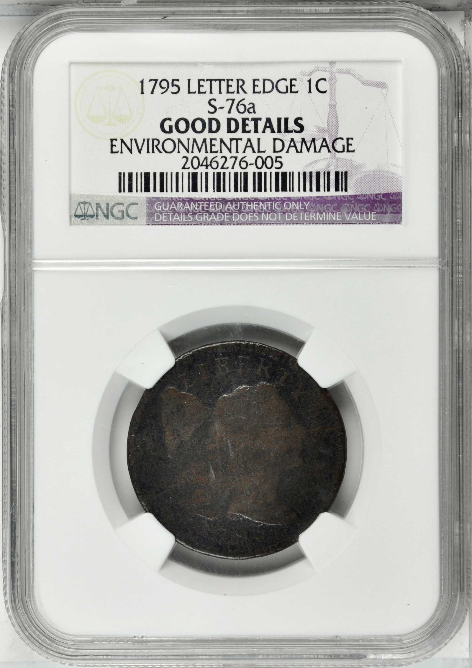 image for: 1795 Liberty Cap Cent. S-76a. Rarity-5. Lettered Edge. Good Details--Environmental Damage (NGC).