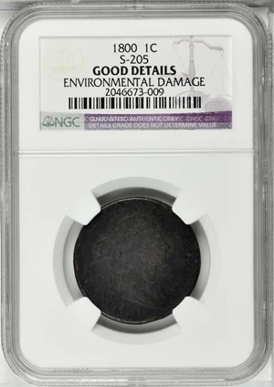 image for: 1800 Draped Bust Cent. S-205. Rarity-4. Good Details--Environmental Damage (NGC).