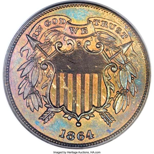 image for: 1864 2C Small Motto PR65 Brown PCGS....