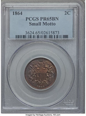 image for: 1864 2C Small Motto PR65 Brown PCGS....