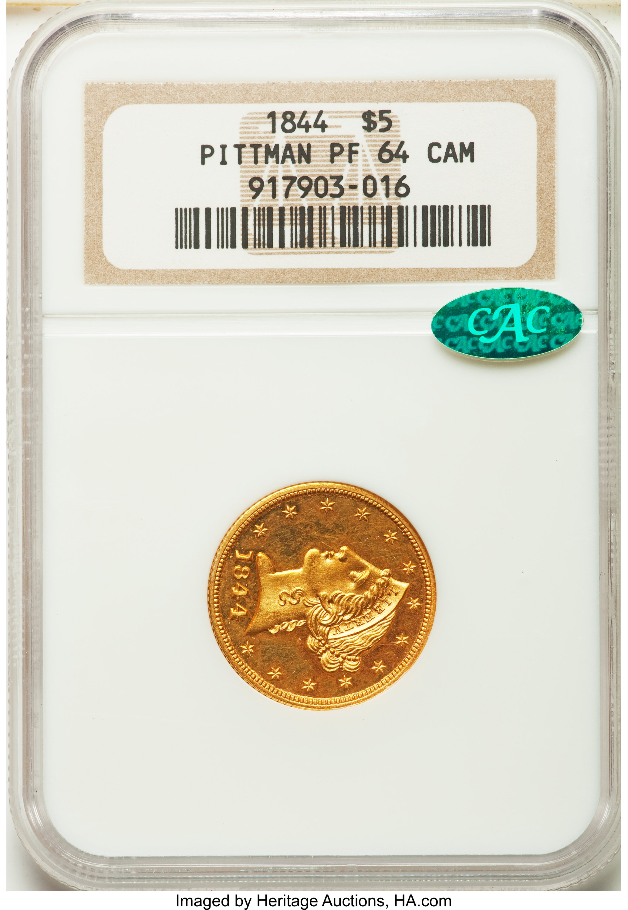 image for: 1844 $5 PR64 Cameo NGC. CAC....