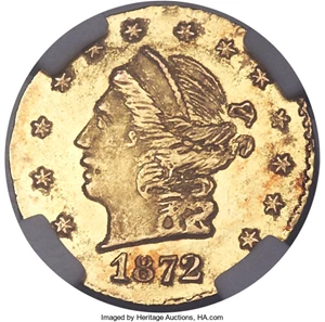 image for: 1872 25C Liberty Round 25 Cents, BG-816, R.6, MS65 NGC....