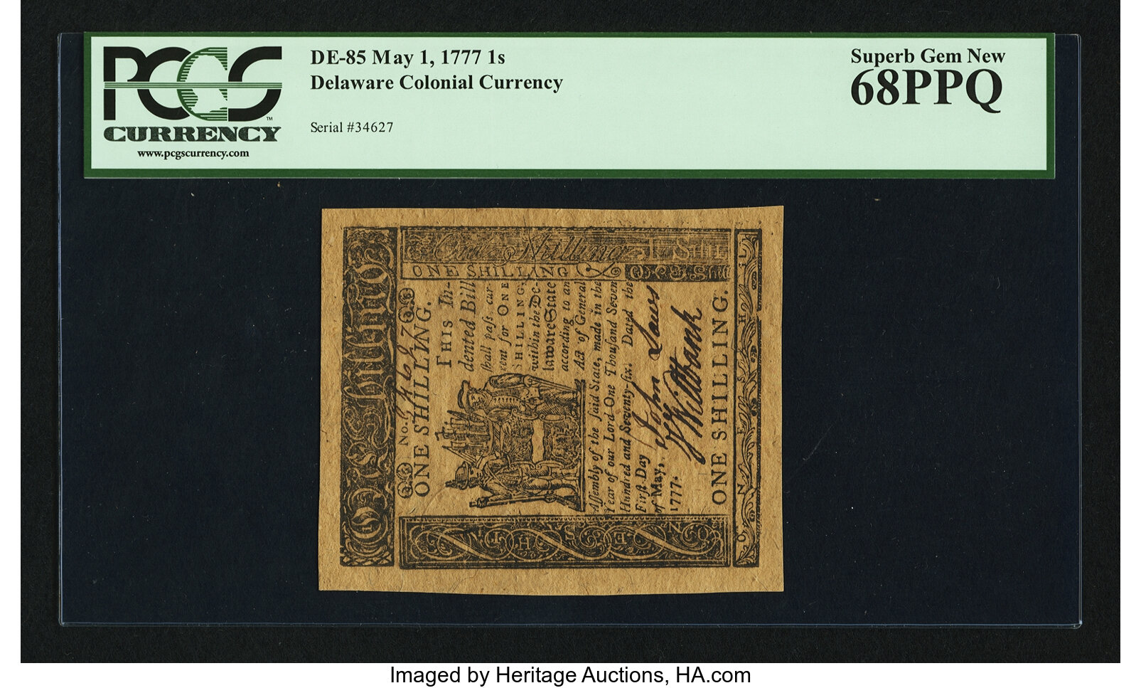 image for: Delaware May 1, 1777 1s PCGS Superb Gem New 68PPQ....