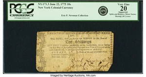 image for: New York The City and County of Albany June 22, 1775 10 Shillings Fr. NY-171.3. PCGS Very Fine 20 Apparent....