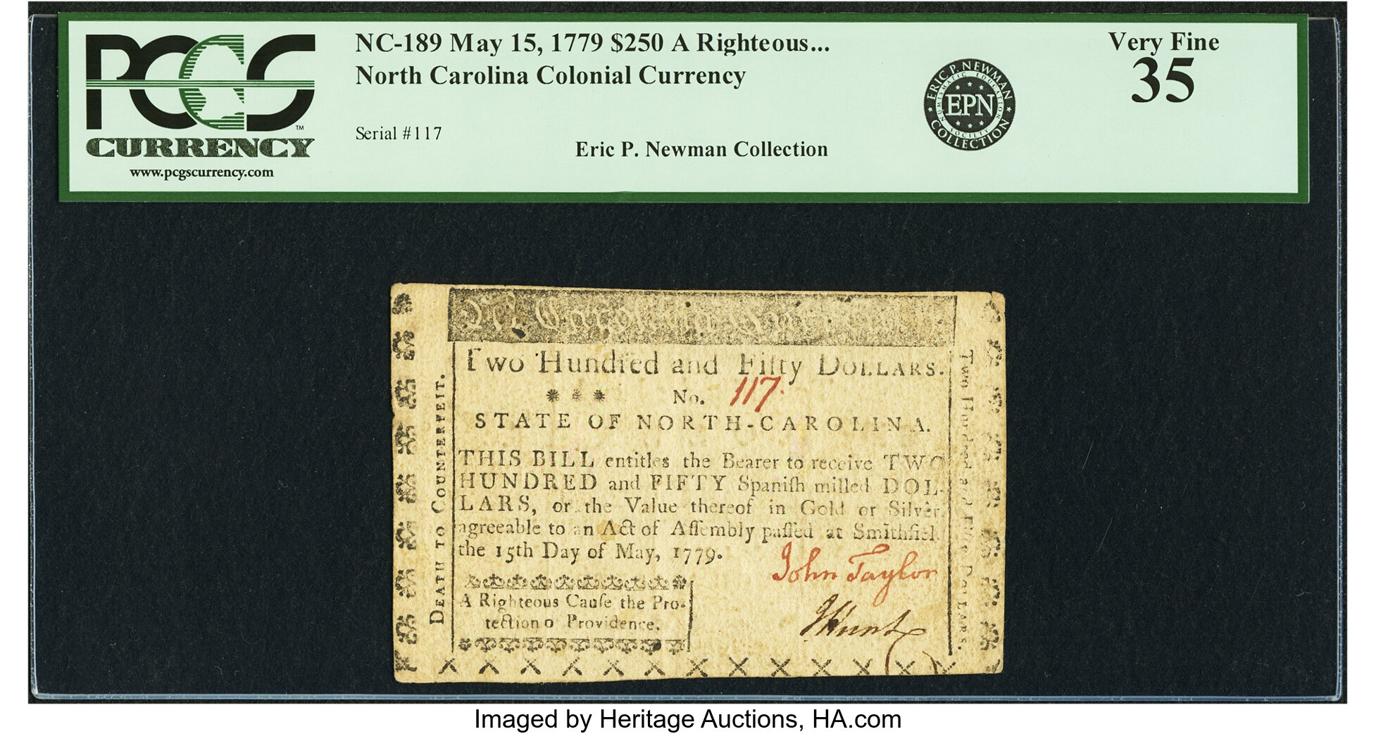 image for: North Carolina May 15, 1779 $250 A Righteous Cause and Protection of Providence Fr. NC-189. PCGS Very Fine 35....