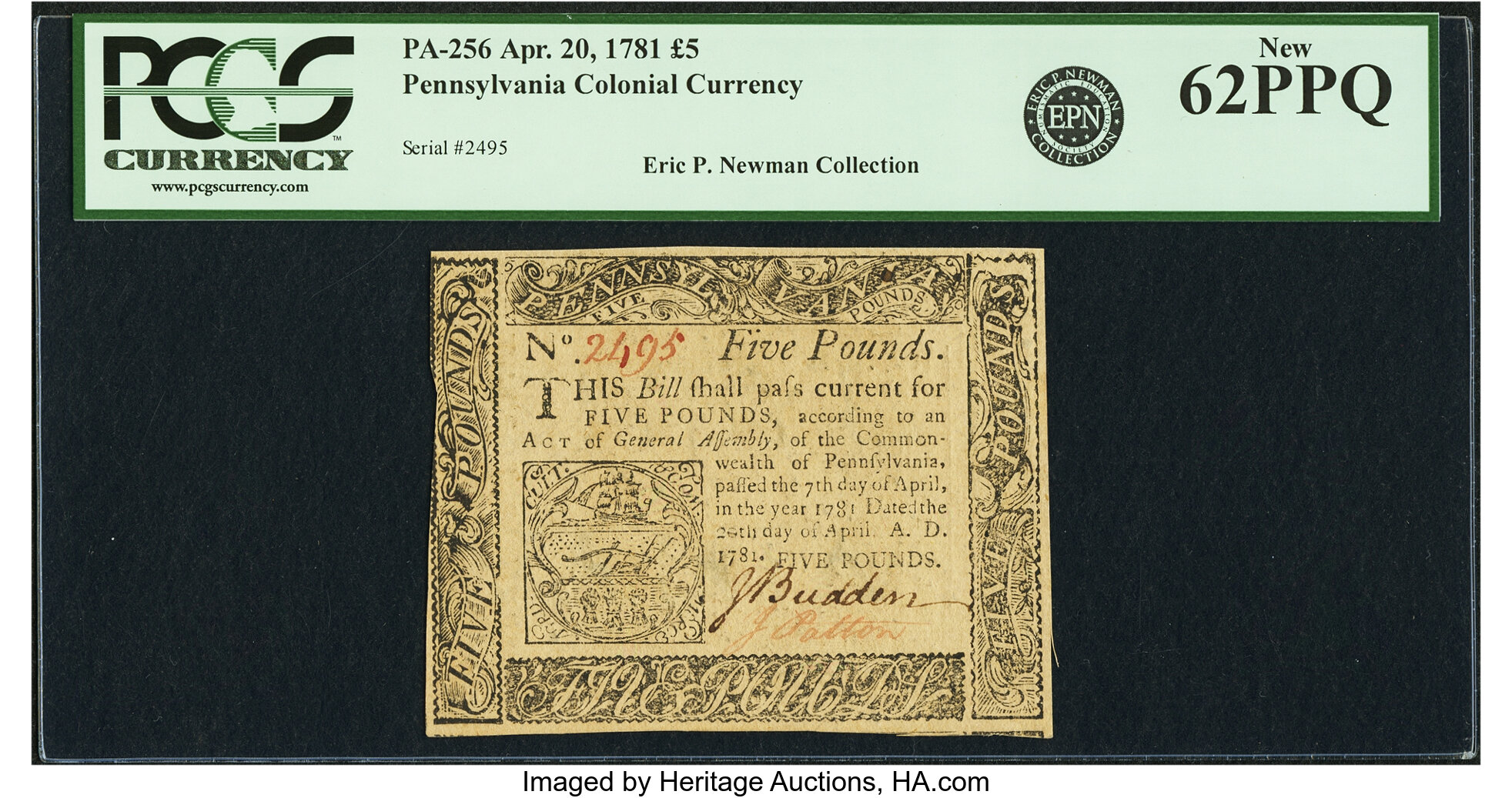 image for: Pennsylvania April 20, 1781 5 Pounds Fr. PA-256. PCGS New 62PPQ....