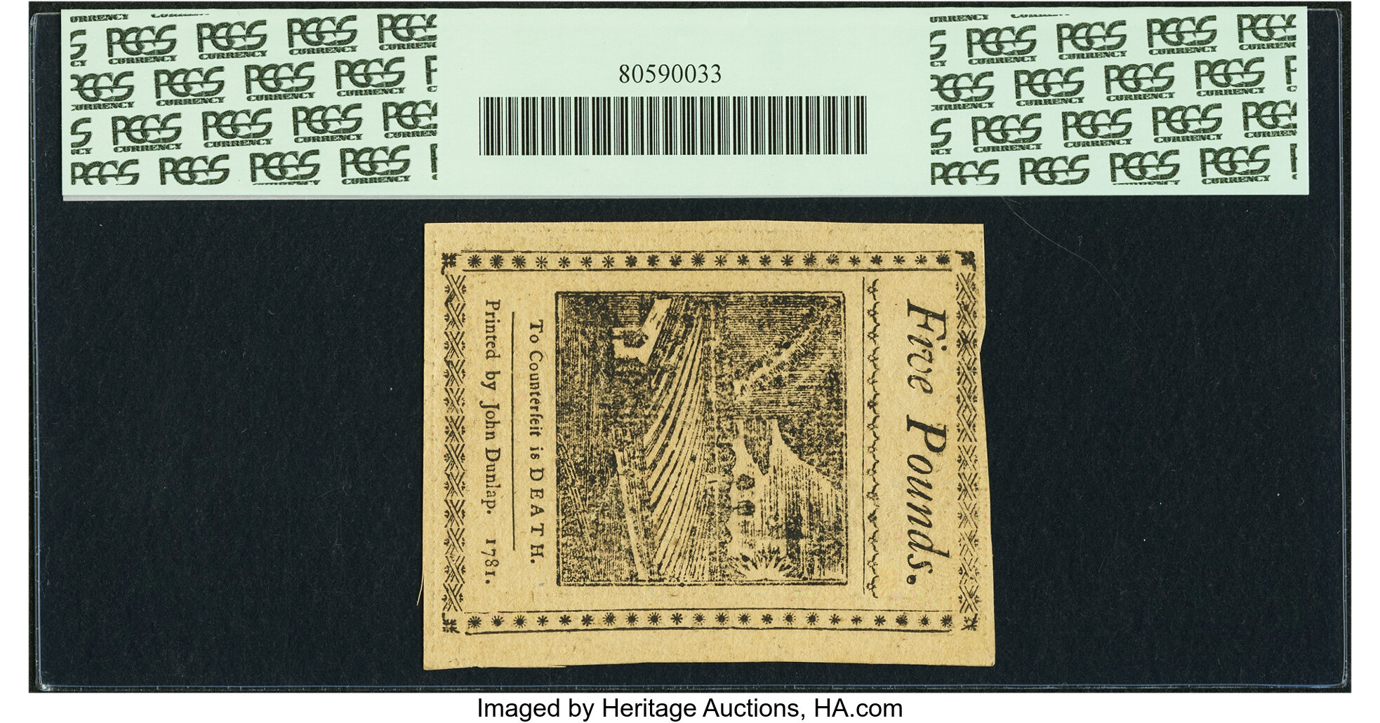image for: Pennsylvania April 20, 1781 5 Pounds Fr. PA-256. PCGS New 62PPQ....