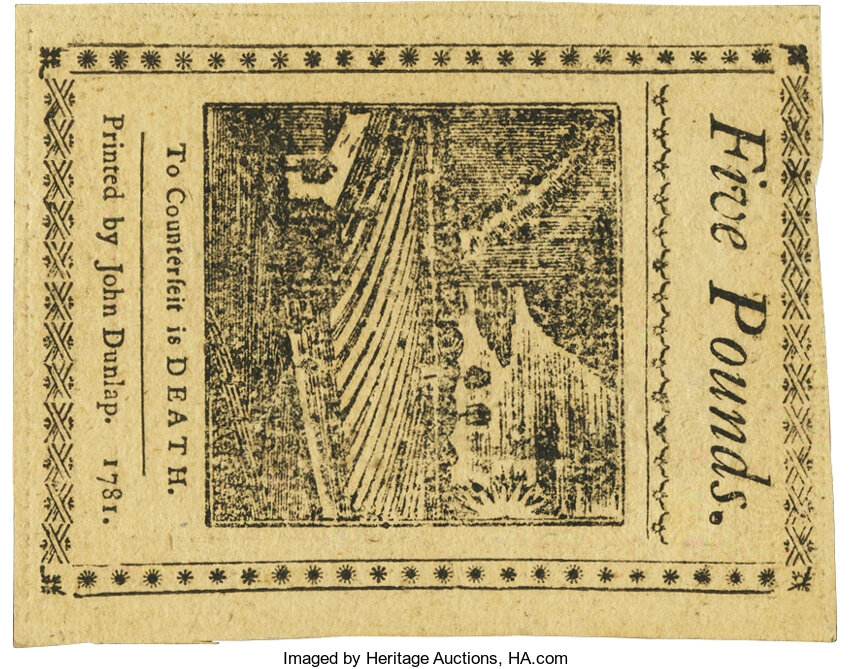 image for: Pennsylvania April 20, 1781 5 Pounds Fr. PA-256. PCGS New 62PPQ....