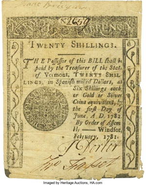 image for: State of Vermont February 1781 20 Shillings Fr. VT-6. PCGS Extremely Fine 40 Apparent....