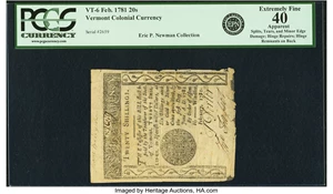 image for: State of Vermont February 1781 20 Shillings Fr. VT-6. PCGS Extremely Fine 40 Apparent....