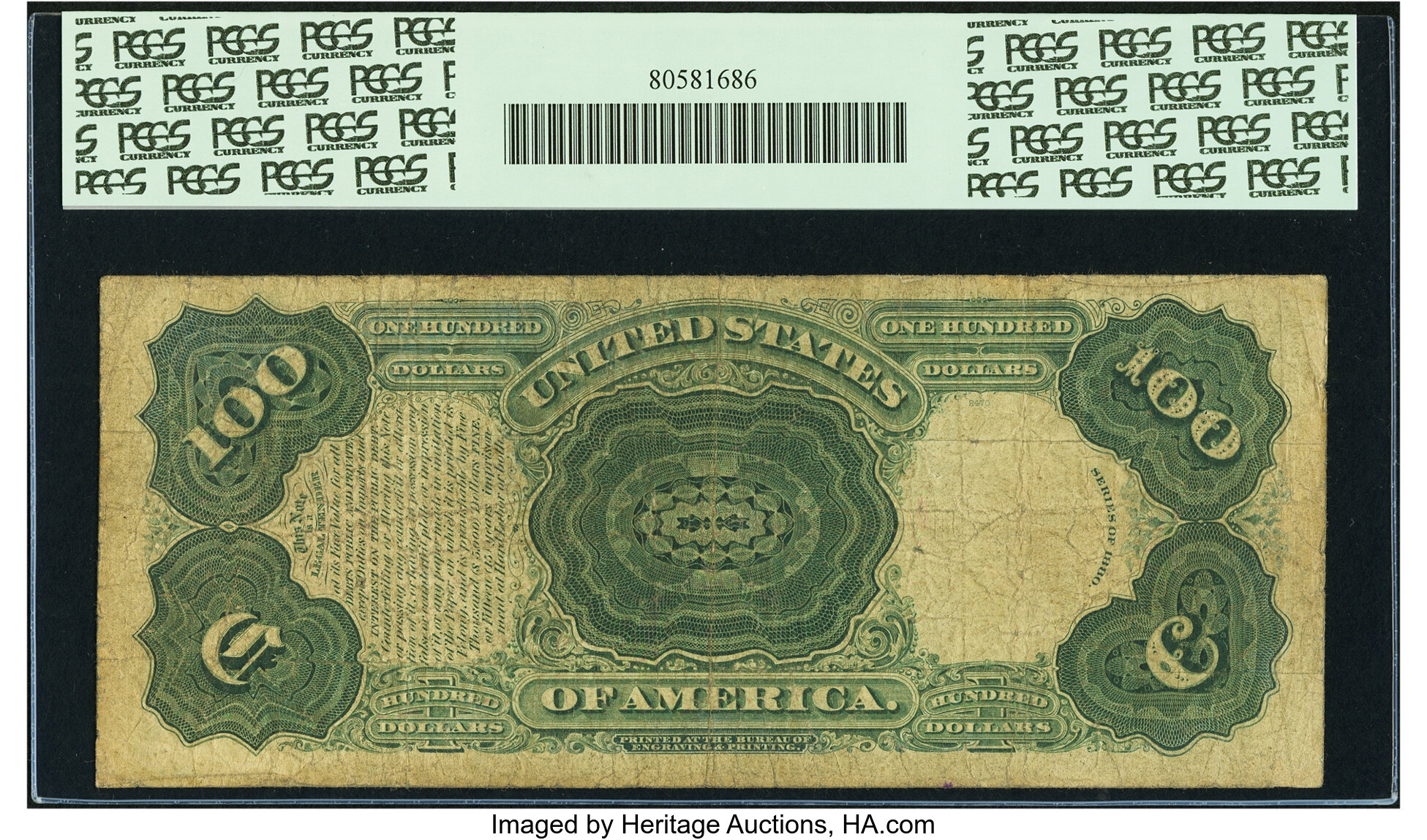 image for: Fr. 178 $100 1880 Legal Tender PCGS Fine 12....