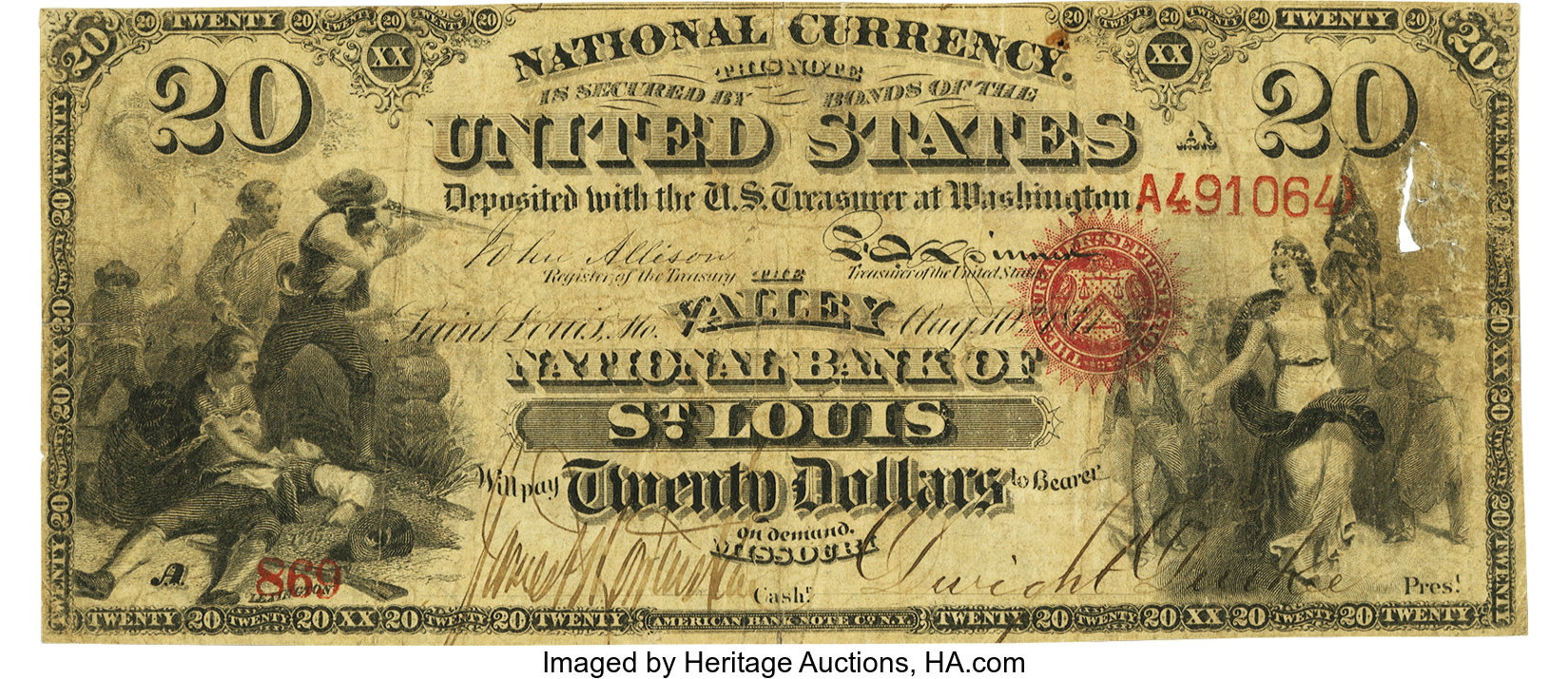 image for: Saint Louis, MO - $20 Original Fr. 429 The Valley NB Ch. # 1858 PCGS Fine 15 Apparent....