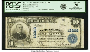 image for: Unionville, MO - $10 1902 Plain Back Fr. 637 NB of Unionville Ch. # 13268 PCGS Very Fine 20 Apparent....