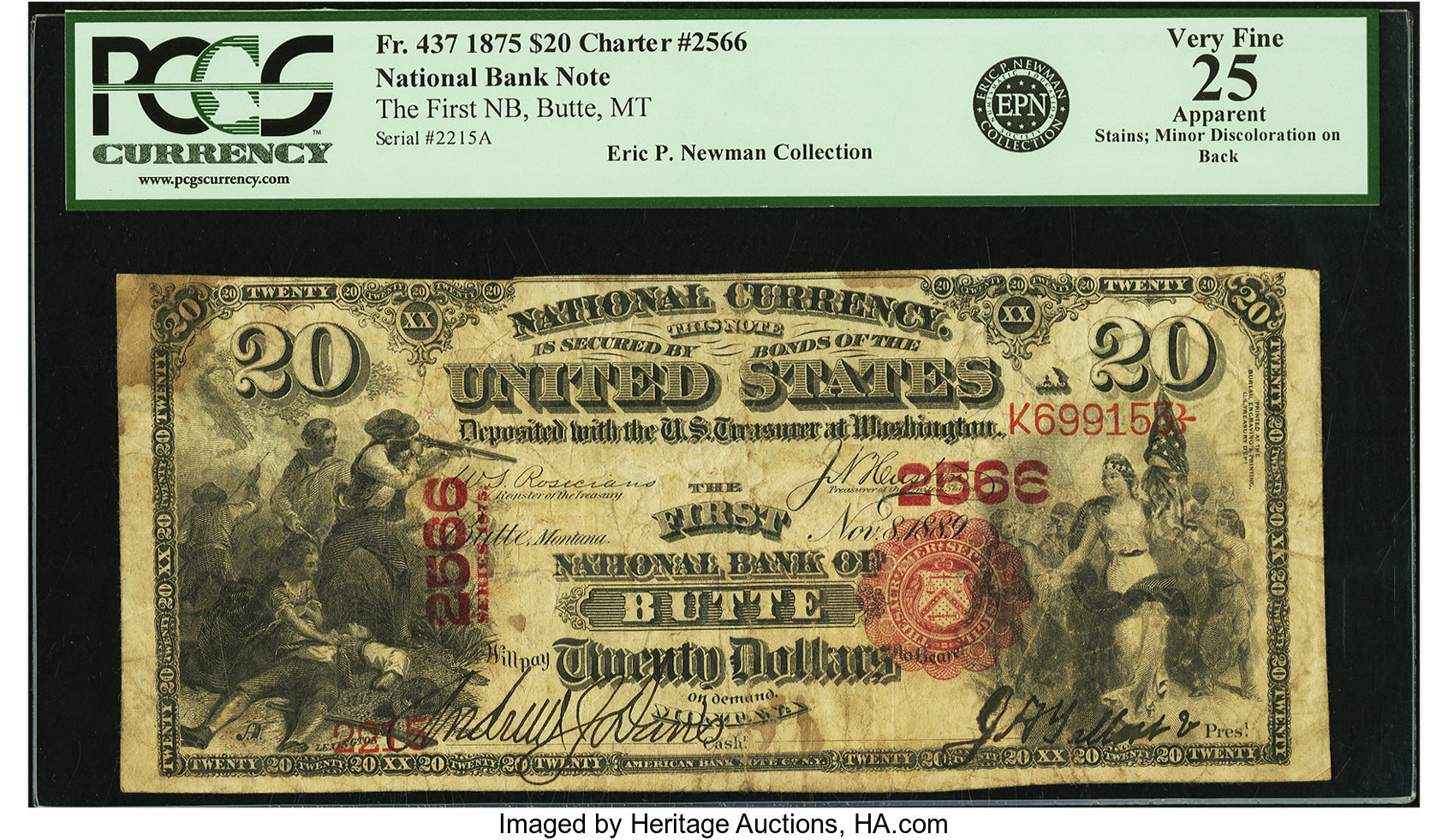 image for: Butte, MT - $20 1875 Fr. 437 The First NB Ch. # 2566  PCGS Very Fine 25 Apparent....