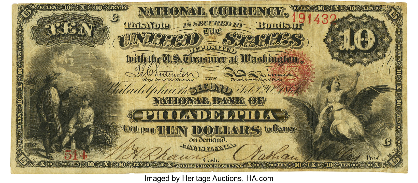 image for: Philadelphia, PA - $10 Original Fr. 409a The Second NB Ch. # 213 PCGS Very Fine 25. ...