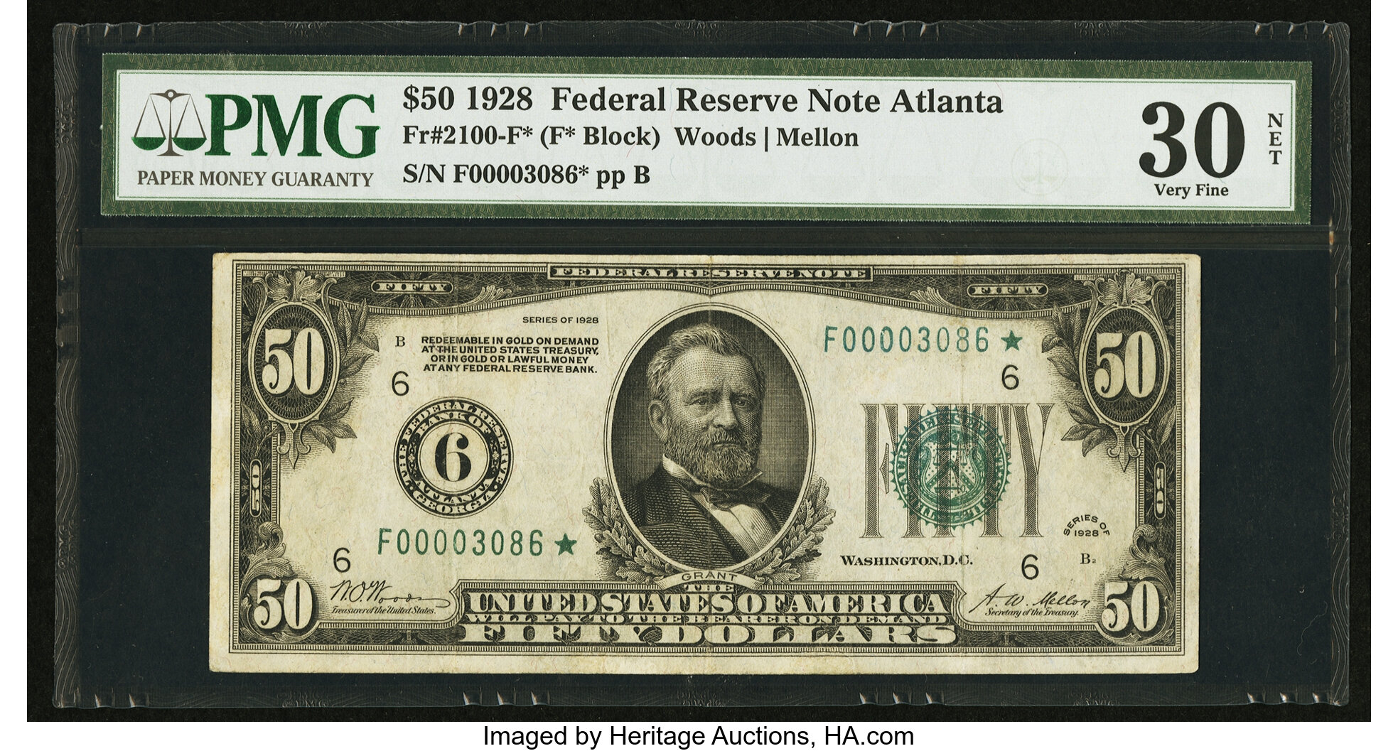 image for: Fr. 2100-F* $50 1928 Federal Reserve Note. PMG Very Fine 30 Net....