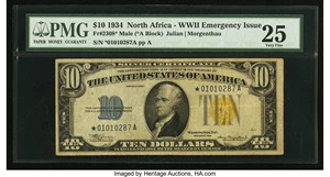 image for: Fr. 2308* $10 1934 North Africa Silver Certificate. PMG Very Fine 25....