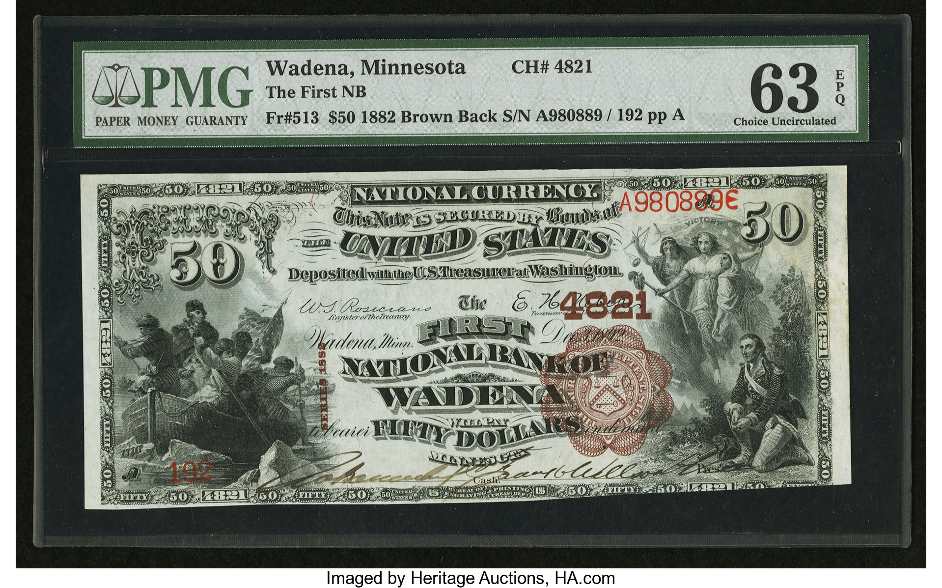 image for: Wadena, MN - $50 1882 Brown Back Fr. 513 The First NB Ch. # 4821...