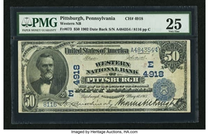 image for: Pittsburgh, PA - $50 1902 Date Back Fr. 673 Western NB Ch. # (E)4918...