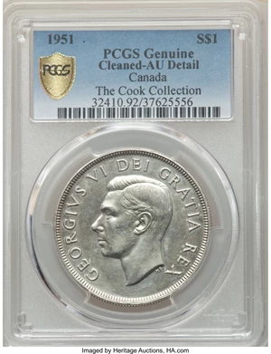 image for: George VI Dollar 1951 AU Details (Cleaned) PCGS