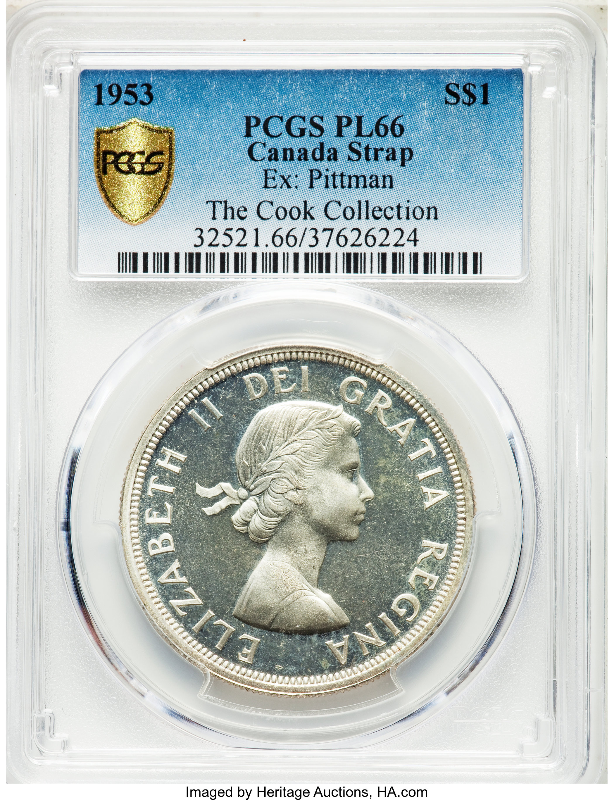 image for: Elizabeth II Prooflike "Shoulder Fold - Flat Rim" Dollar 1953 PL66 PCGS
