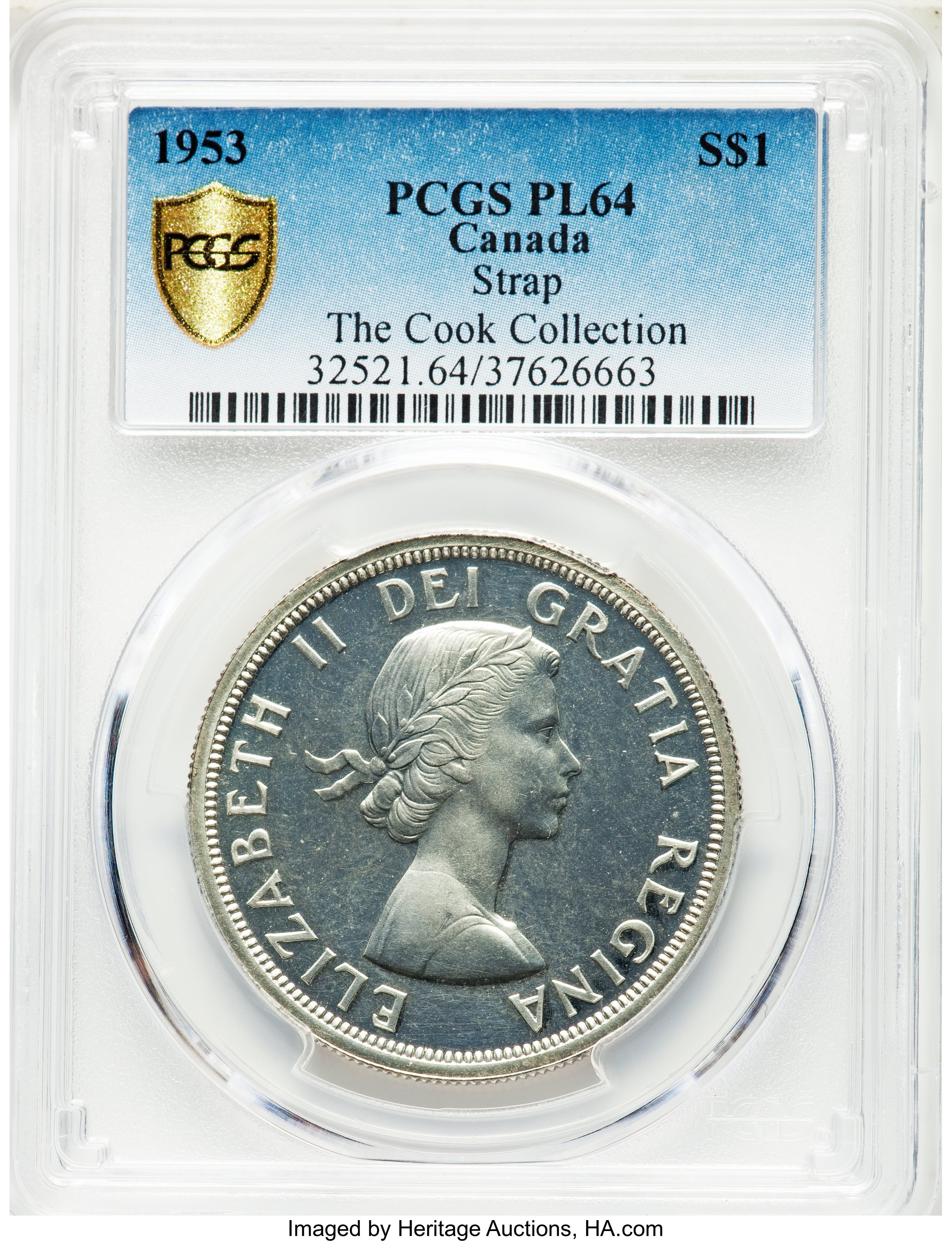 image for: Elizabeth II Prooflike "Shoulder Fold" Dollar 1953 PL64 PCGS