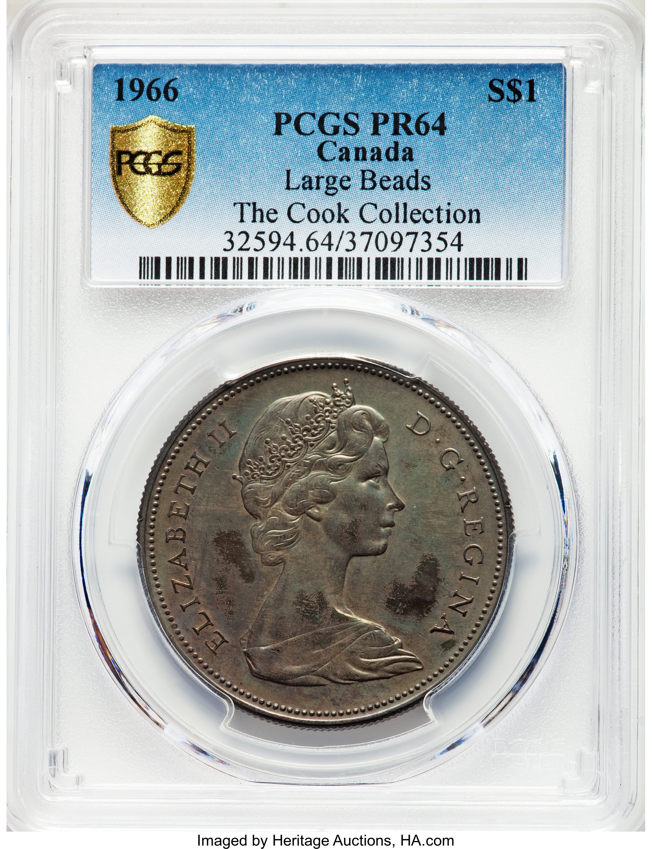 image for: Elizabeth II Proof "Large Beads" Dollar 1966 PR64 PCGS