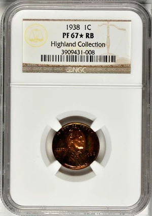 image for: 1938 Lincoln Cent. Proof-67 * RB (NGC).