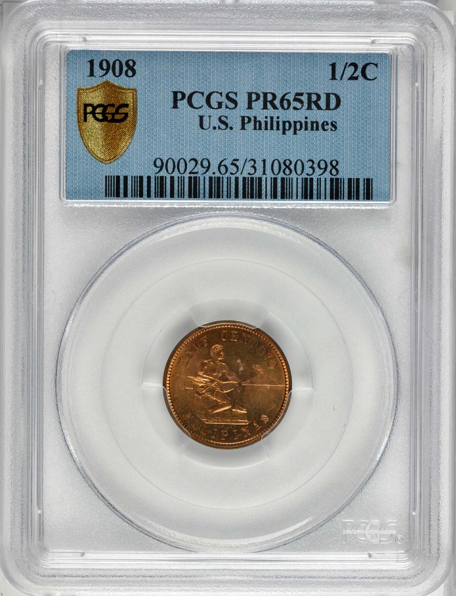 image for: 1908 Half Centavo. Proof-65 RD (PCGS). Secure Holder.
