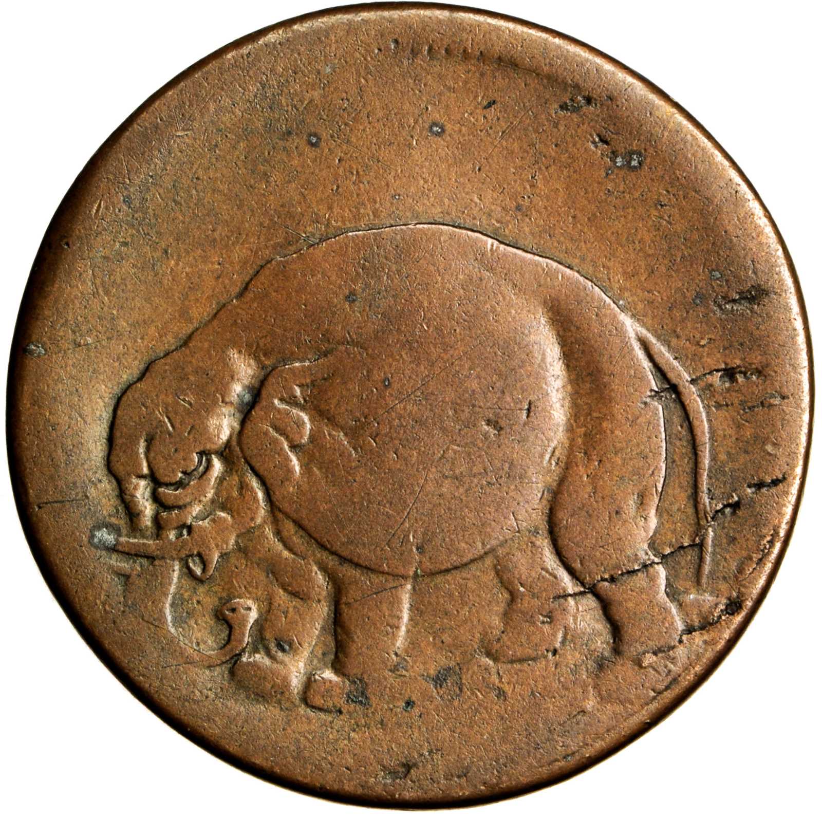 image for: 1694 New England Elephant Token. Hodder 2-G, Betts-80. VG-8 (PCGS). CAC. Secure Holder.