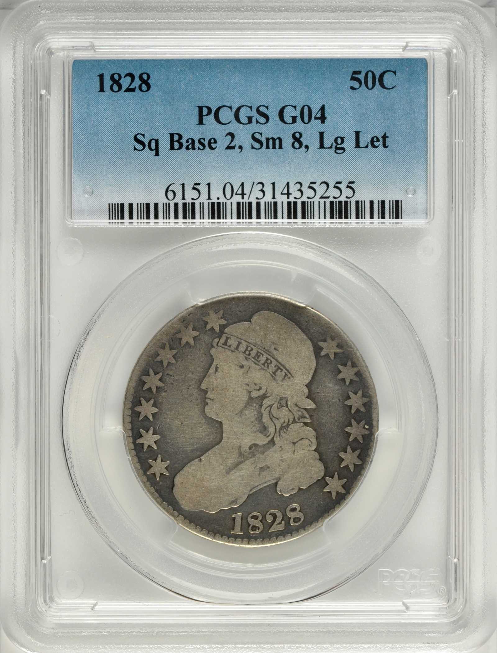 1828 50c Square Base 2, Small 8s, Large Letters AG3 CAC thumbnail 4