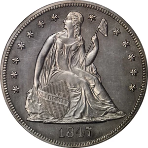 image for: 1847 Liberty Seated Silver Dollar. Proof-61 (PCGS).