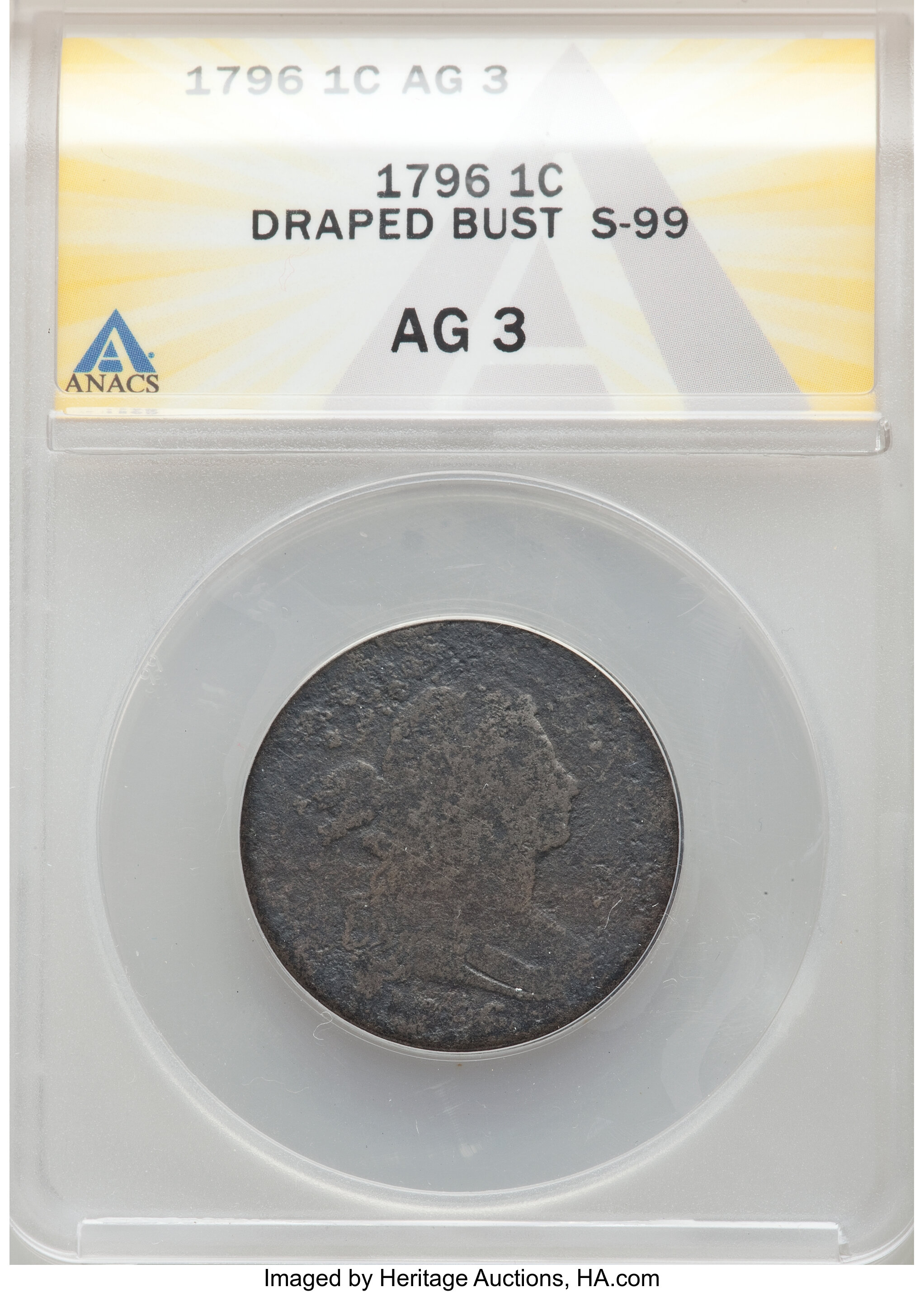 image for: 1796 1C Reverse of 1795, S-99, B-22, R.5, AG3 ANACS.  ...