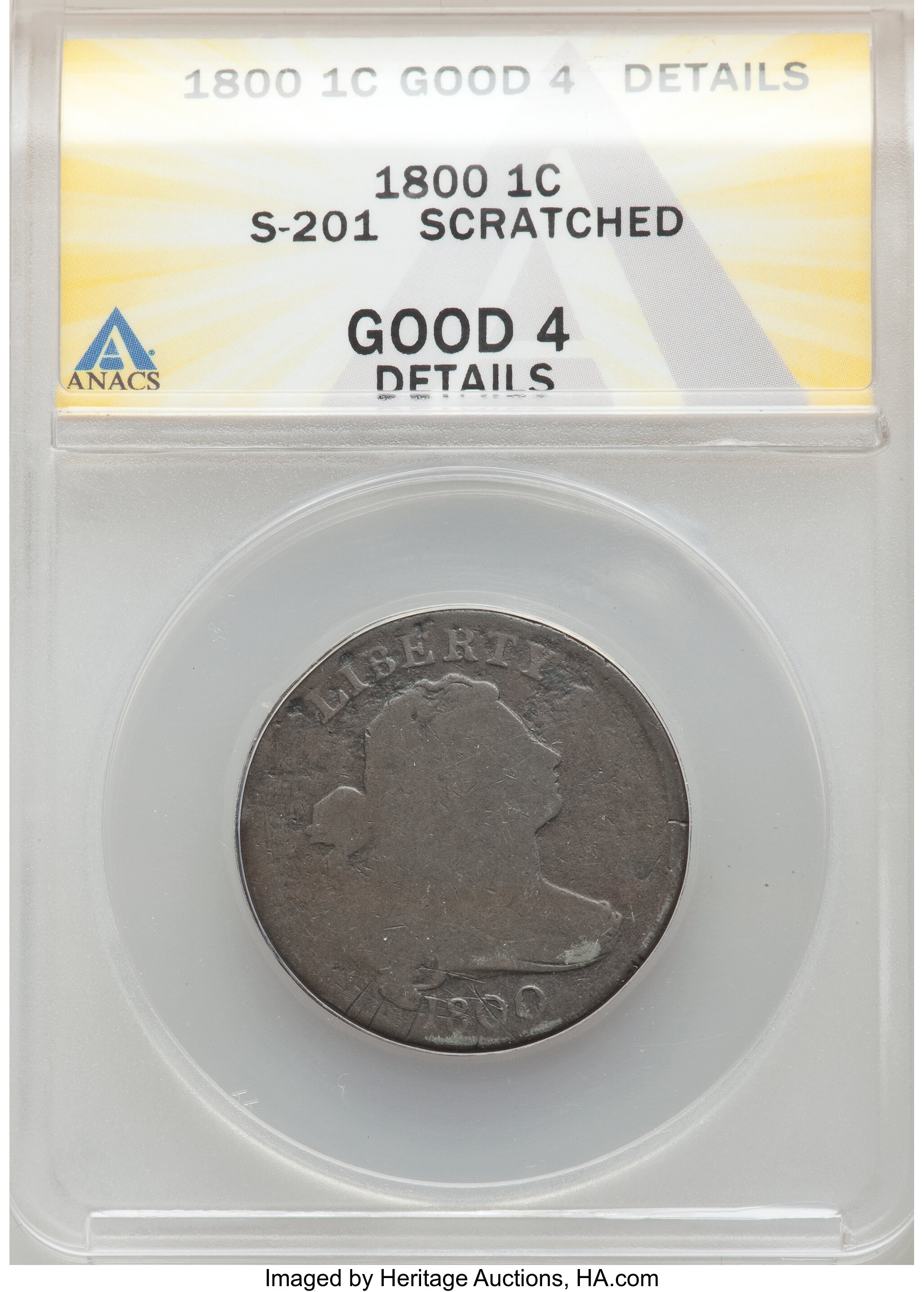 image for: 1800 1C S-201, B-17, High R.4, -- Scratched -- ANACS. Good 4 Details.  ...