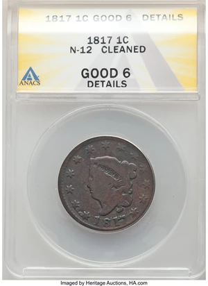image for: 1817 1C 13 Stars, N-12, R.3, -- Cleaned -- ANACS. Good 6 Details. ...