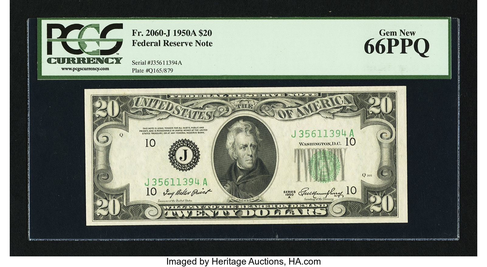 image for: Fr. 2060-J $20 1950A Federal Reserve Note. PCGS Gem New 66PPQ....