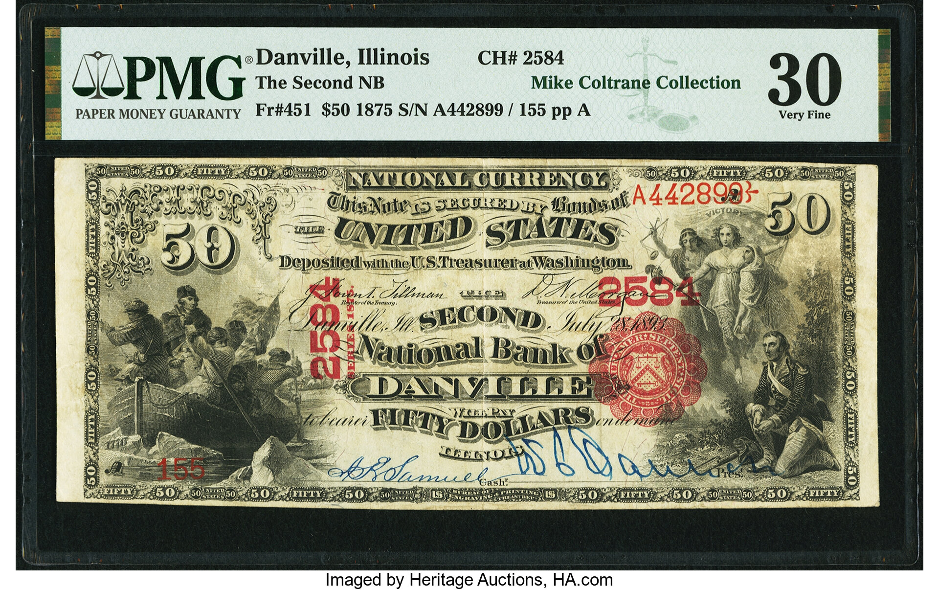 image for: Danville, IL - $50 1875 Fr. 451 The Second National Bank Ch. # 2584 PMG Very Fine 30....