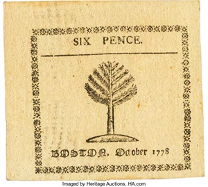 image for: Massachusetts October 16, 1778 6 Pence Fr. MA-257 PMG Choice About Uncirculated 58....