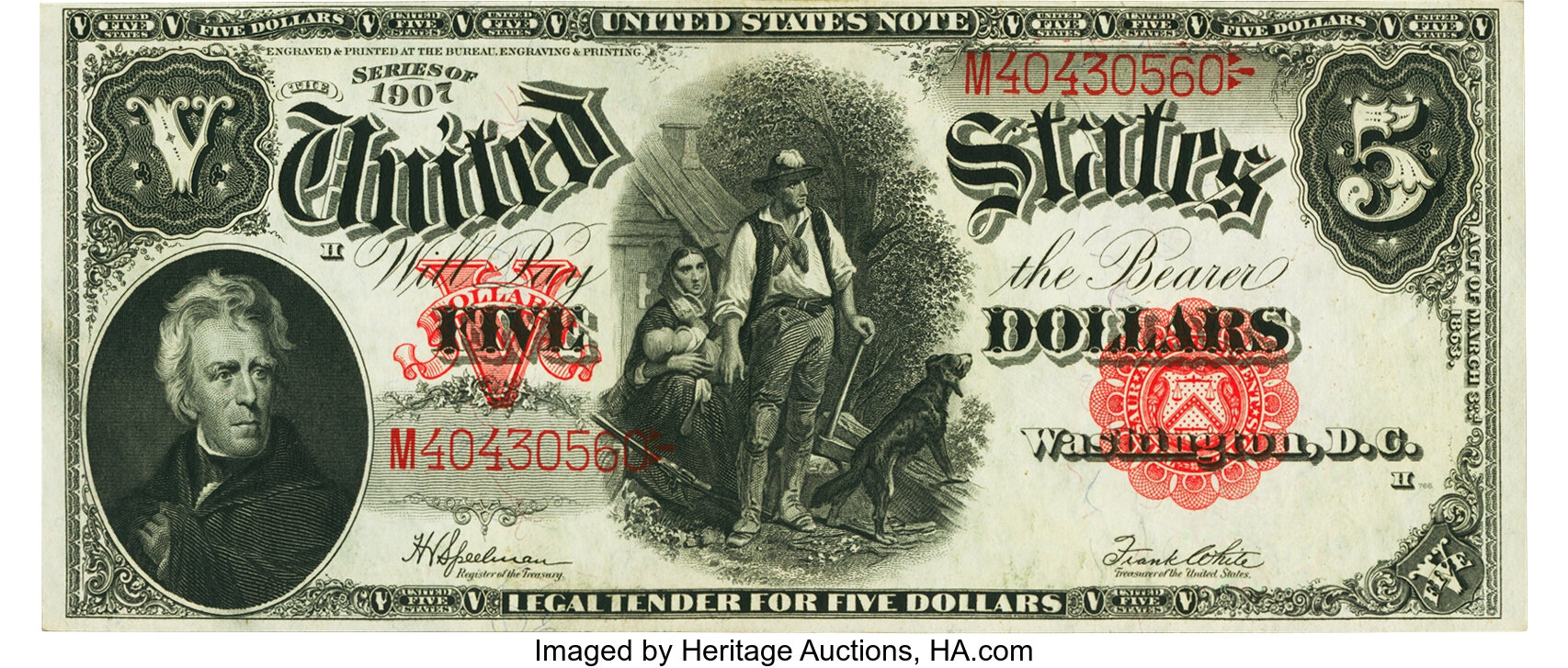 image for: Fr. 91 $5 1907 Legal Tender PMG Gem Uncirculated 65 EPQ....