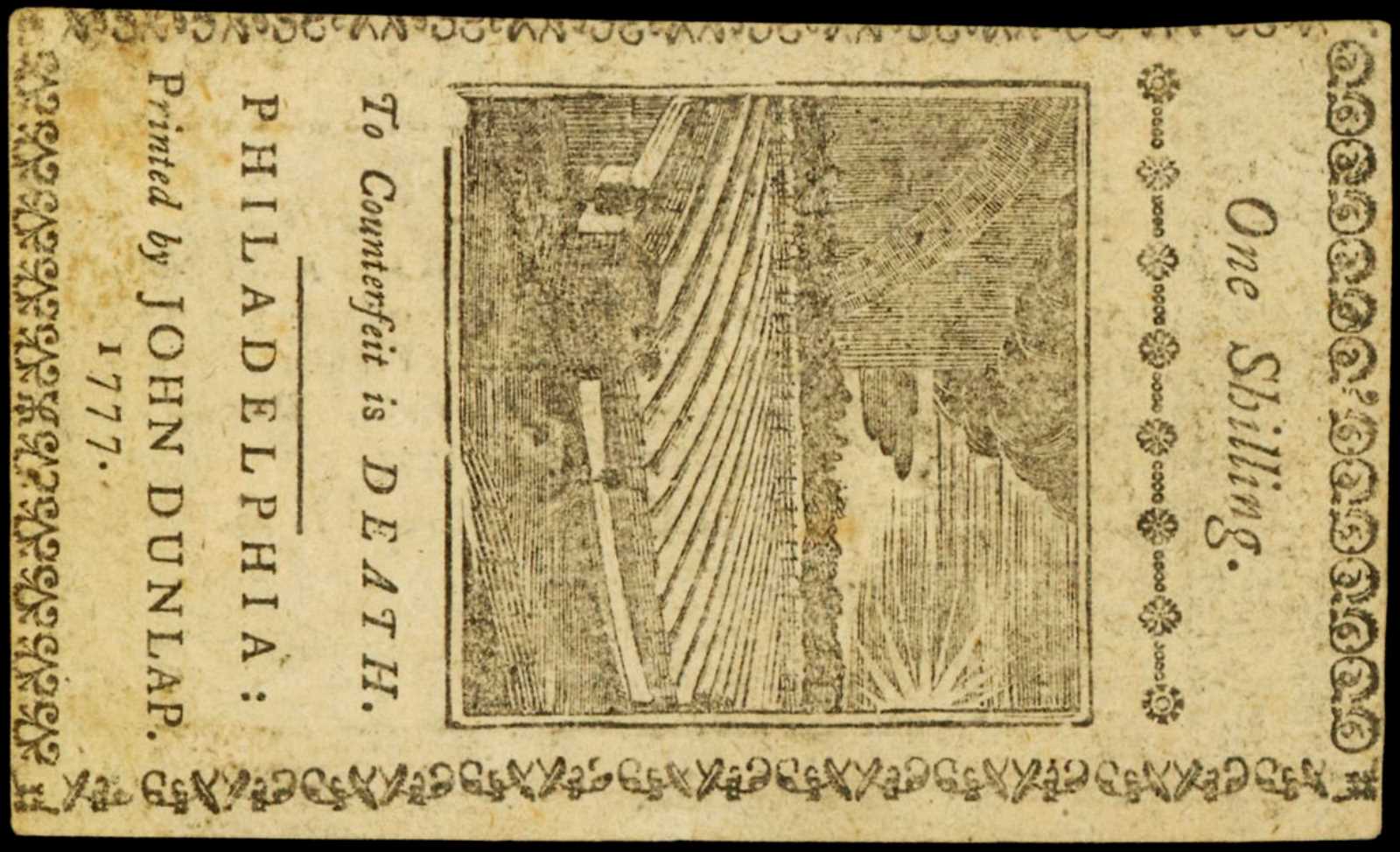 image for: PA-213a. Pennsylvania. April 10, 1777 1 Shilling. About Uncirculated.