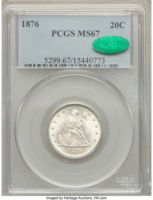 image for: 1876 20C MS67 PCGS. CAC....