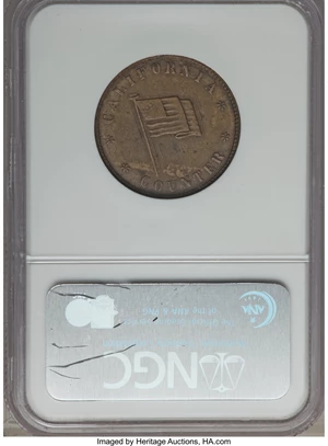 image for: "1847" California Counter Brass Token XF45 NGC.Ex: Orlando FUN Signature (Heritage, 1/2009), lot 5978, which realized $6...