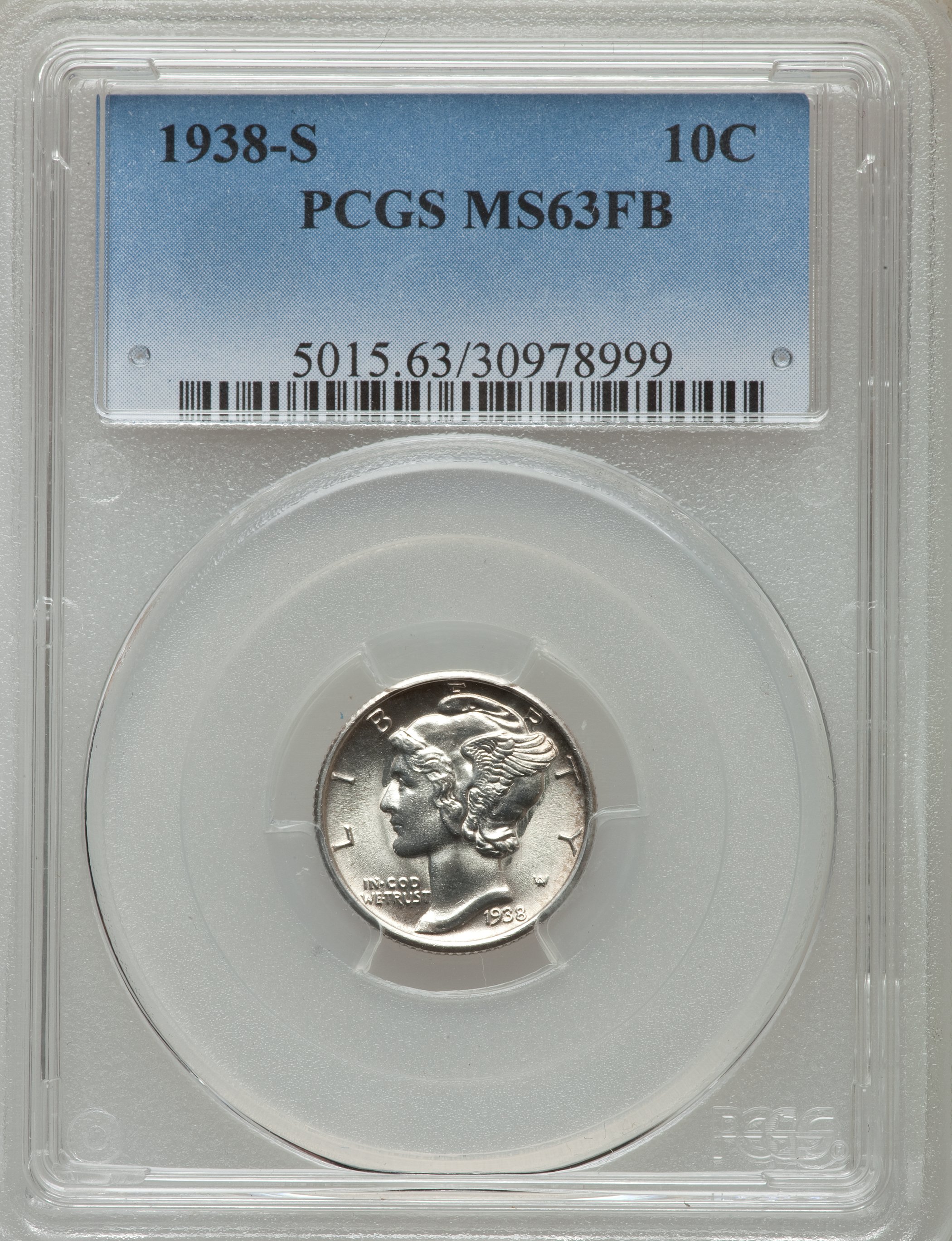 1938-S 10C MS63 Full Bands PCGS. PCGS Population (55/1271). NGC Census: (6/443). Mintage: 8,090,000. Numismedia Wsl. Price ...