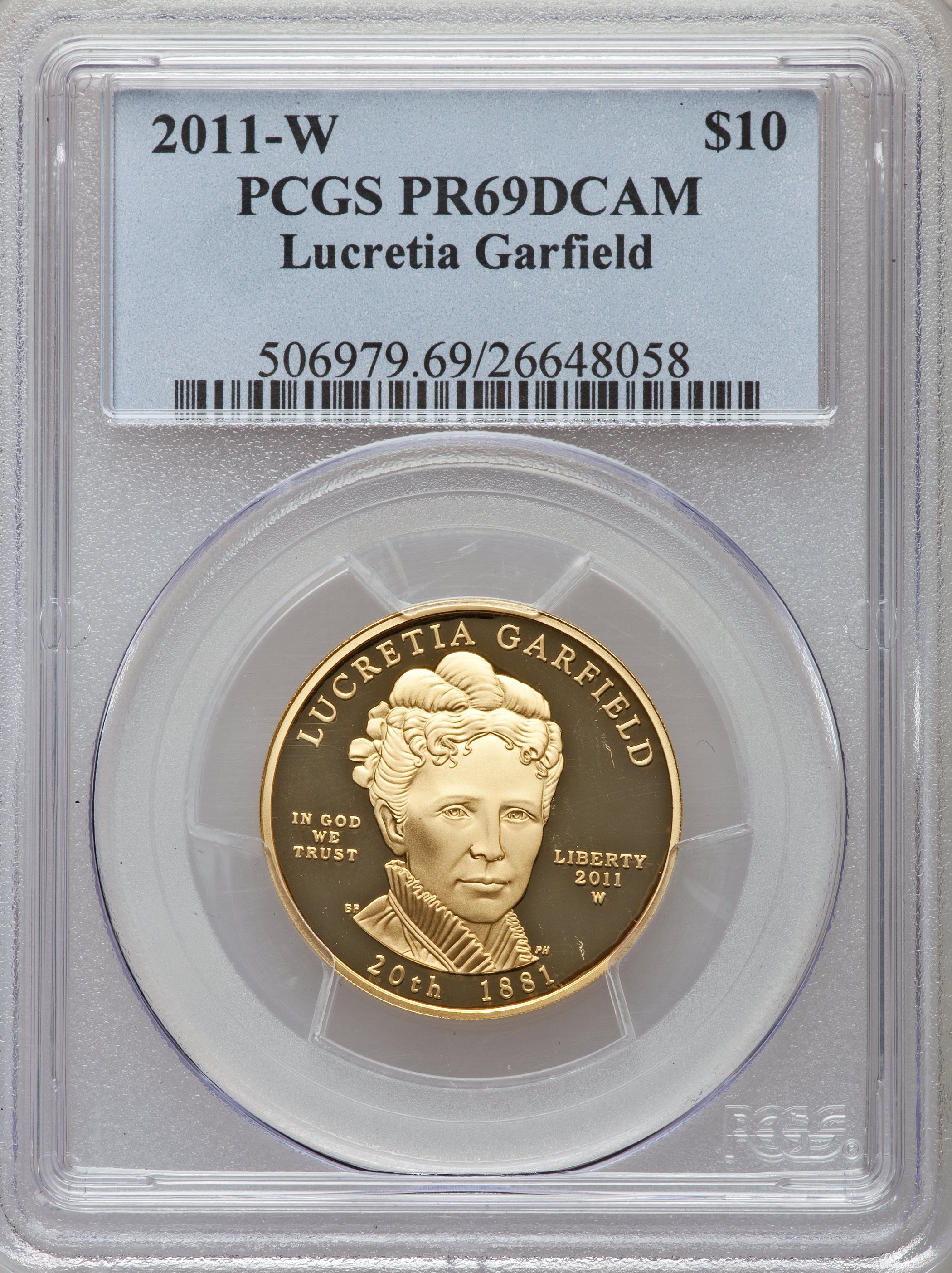 image for: 2011-W $10 Lucretia Garfield PR69 Deep Cameo PCGS. PCGS Population (182/47). NGC Census: (0/0).  Numismedia Wsl. Price for ...